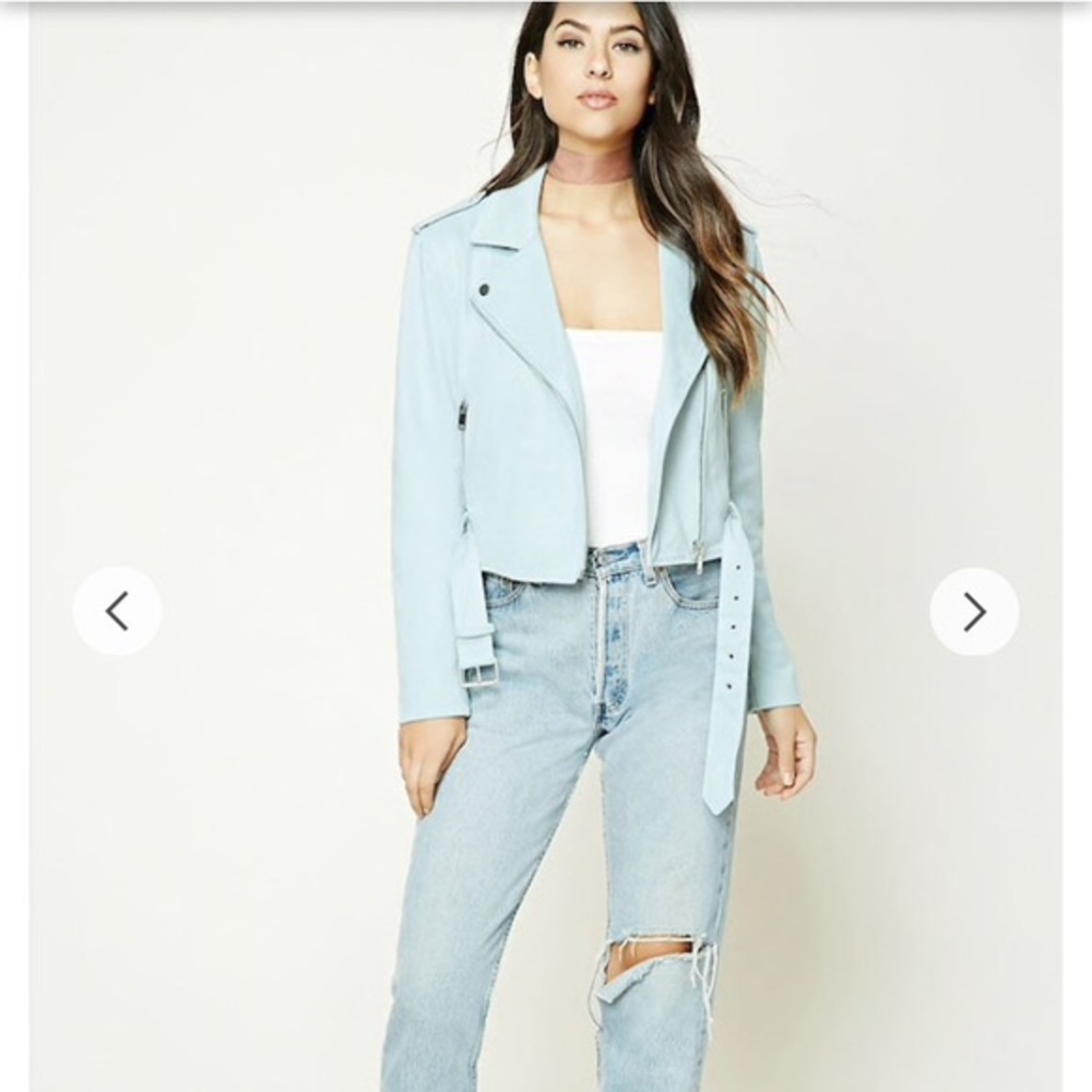 Forever 21 Blue Suede Moto Jacket